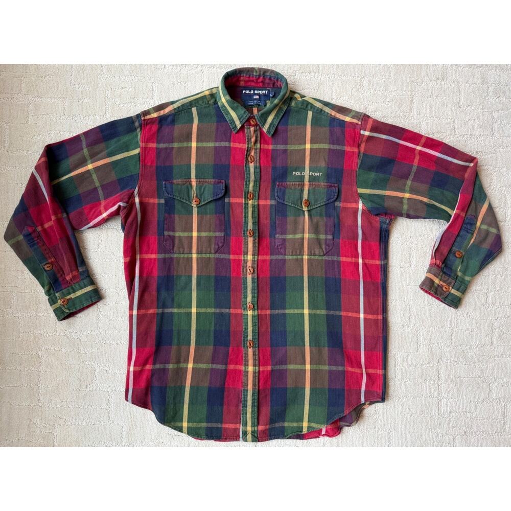 VTG Polo Sport Ralph Lauren Shirt Plaid Cotton Flannel Overshirt Work